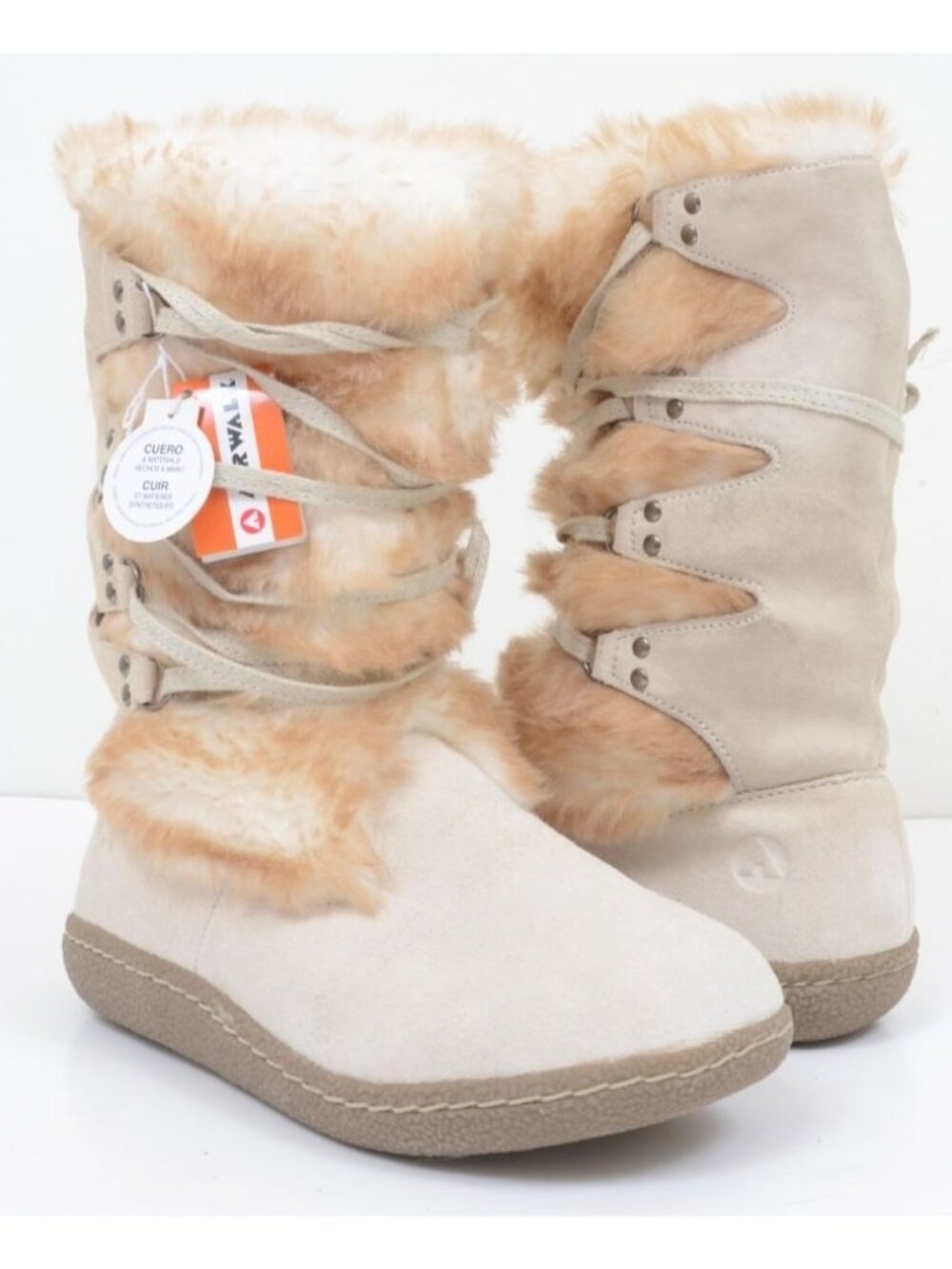 NWT Airwalk Big Kids 4 Leather Suede Shearling Fur Vegan Winter Boots Bootie